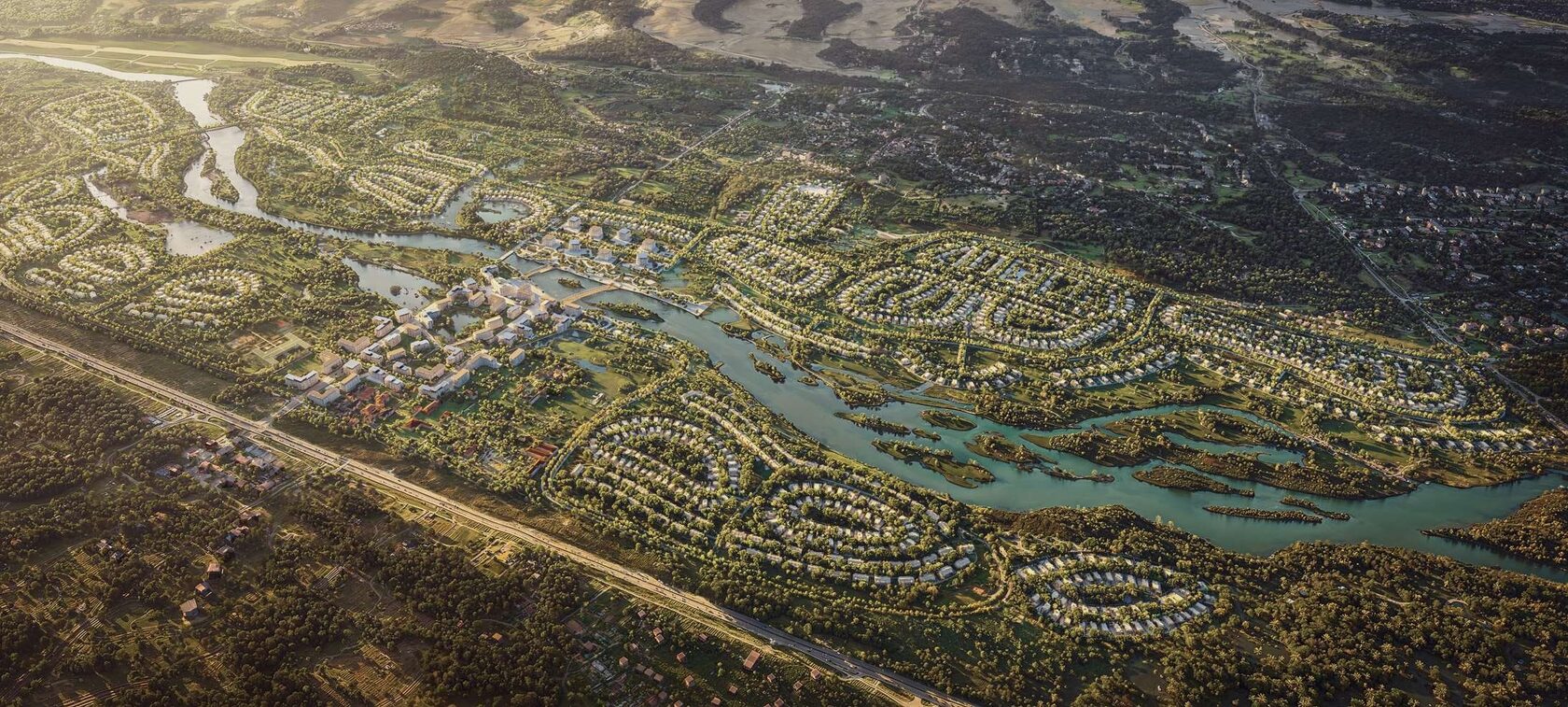 Вид с воздуха на набережную Тбилиси. Визуализация генерального плана.