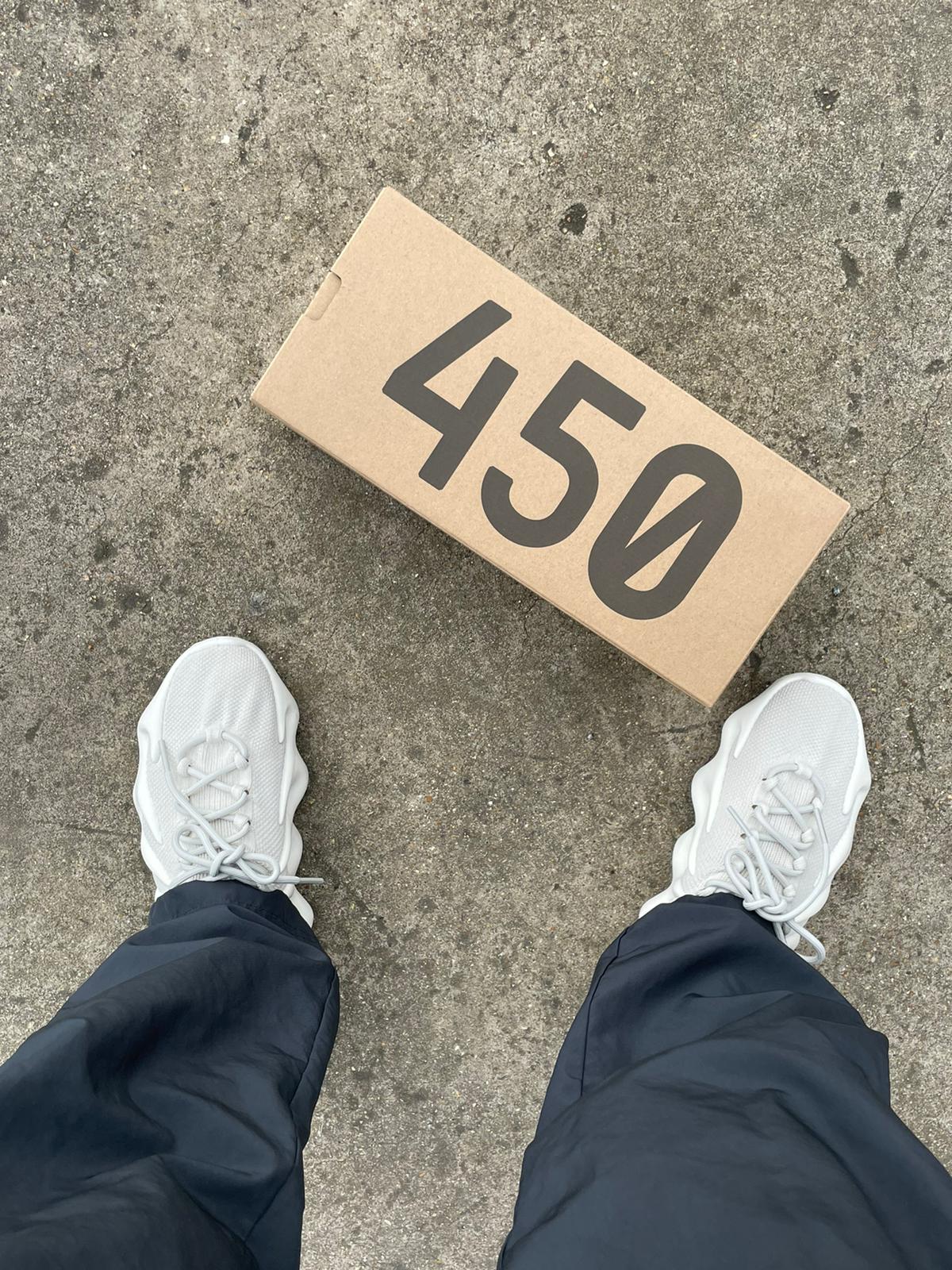 cloud white yeezy 450 on feet