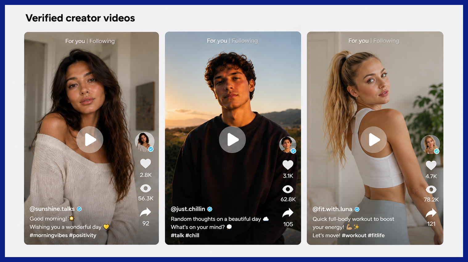 Verification badges next to creator names on One2Fan videos