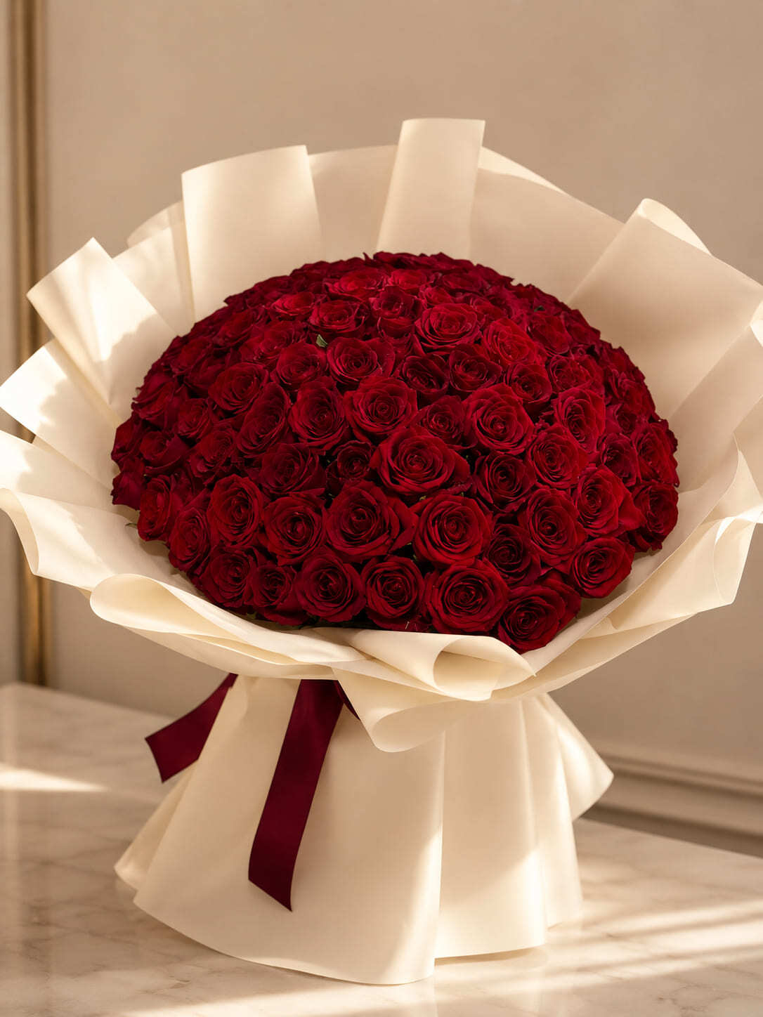 Red rose bouquet for international flower delivery to Morocco