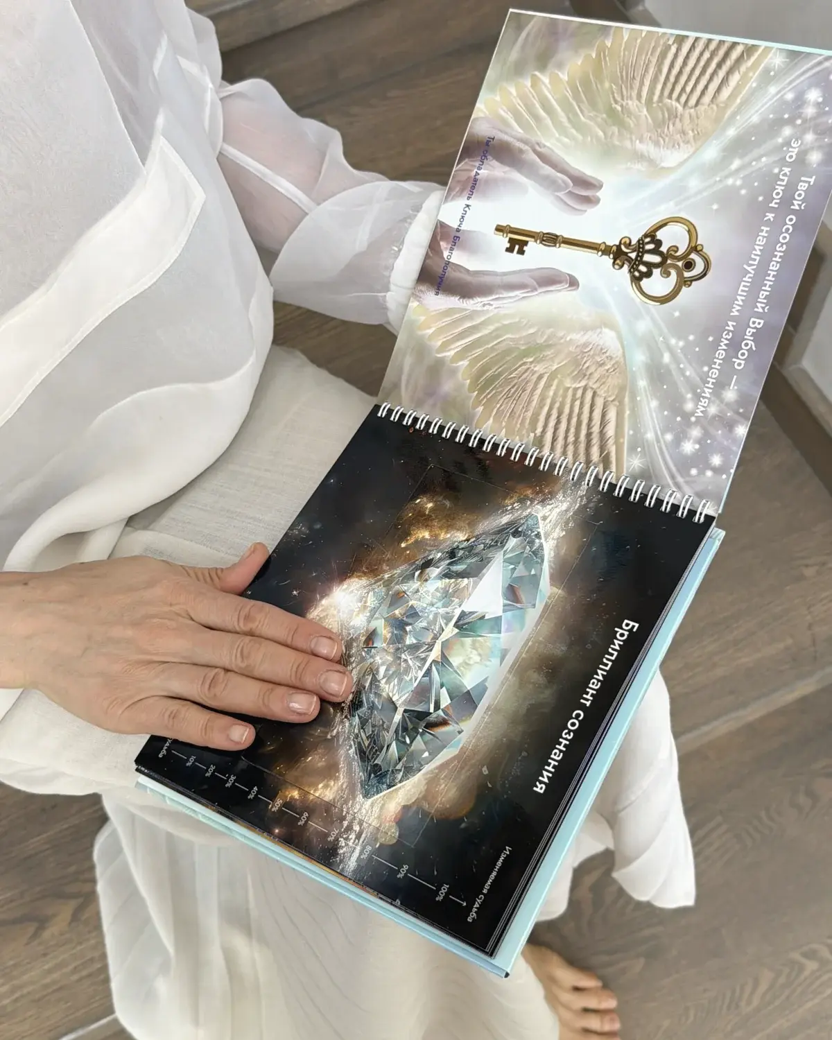 Раскрытая книга «Рождение Тебя» в руках
