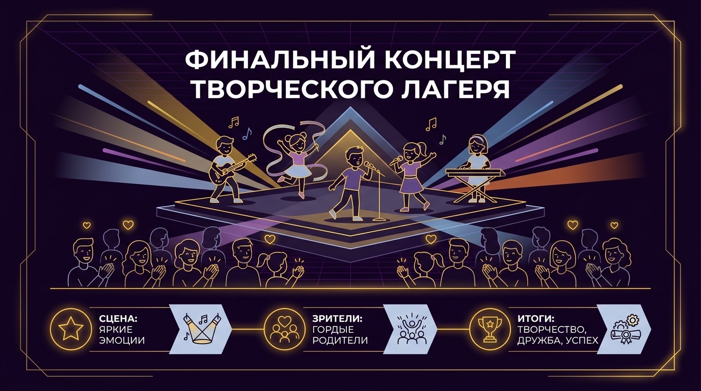 Дети выступают на итоговом концерте в творческом лагере