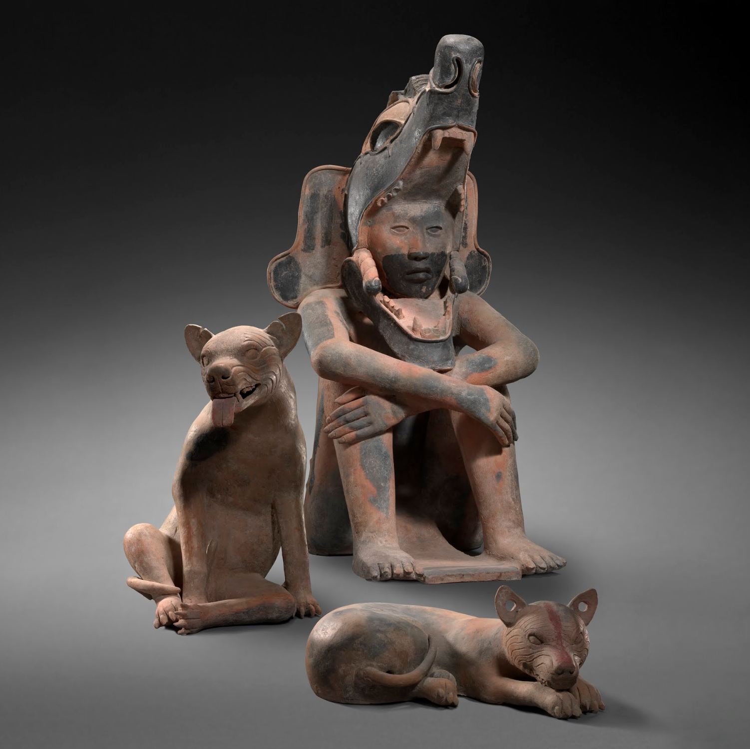 Скульптуры воина и собак. Веракрус, 400-800 гг. н.э. Коллекция Museum aan de Stroom, Antwerpen.