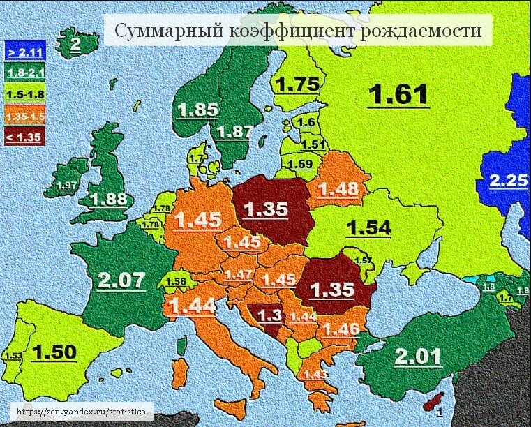 Карта рождаемости в европе