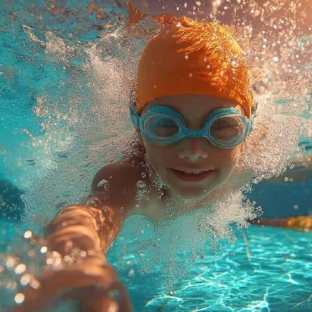 Дети на групповом занятии по плаванию в бассейне Orange Fitness на Стахановской