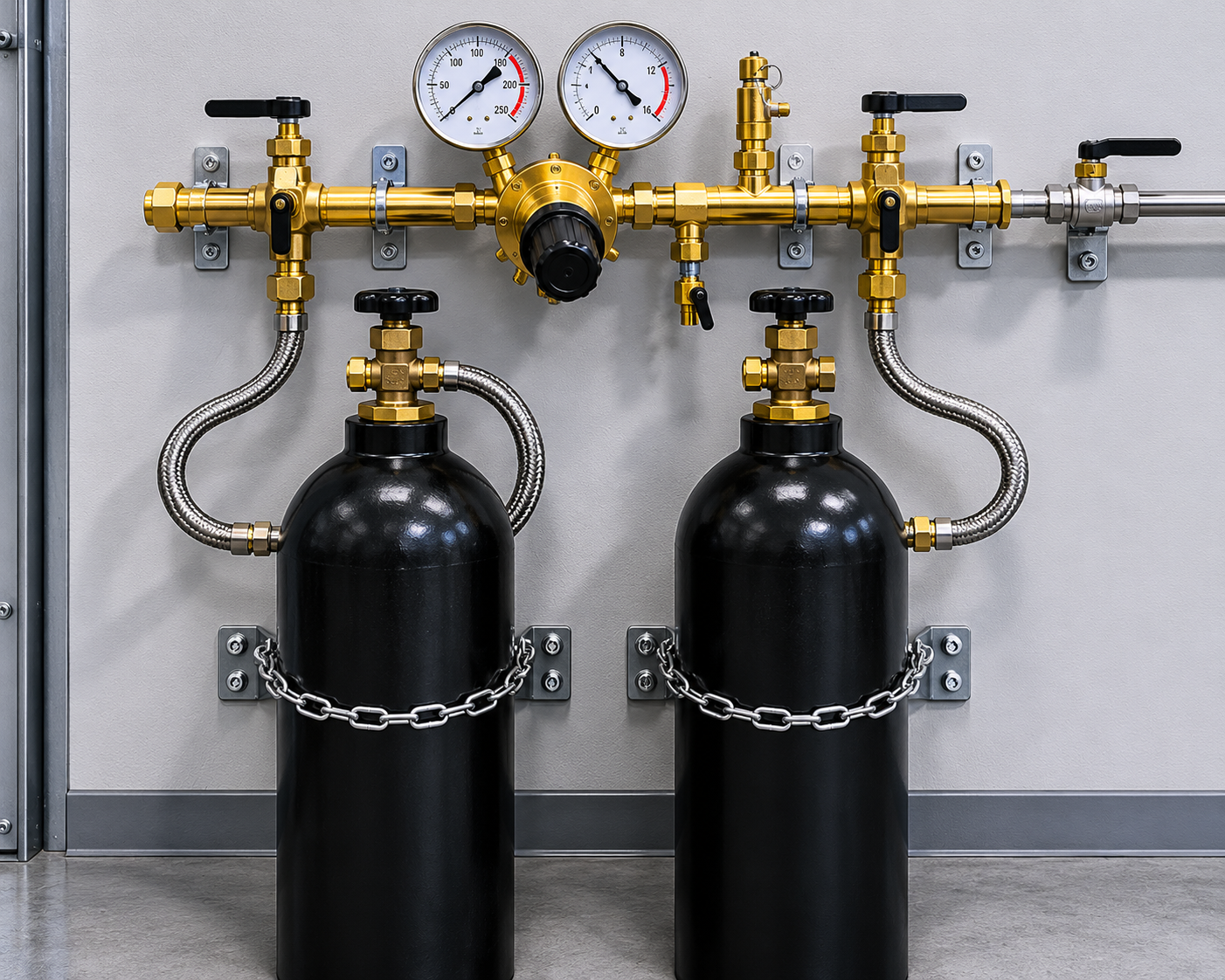 газовая рампа на 2 баллона настенного исполнения для небольшого поста