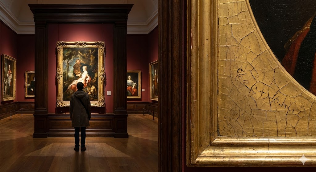 Зал Третьяковской галереи с картинами в золотых рамах