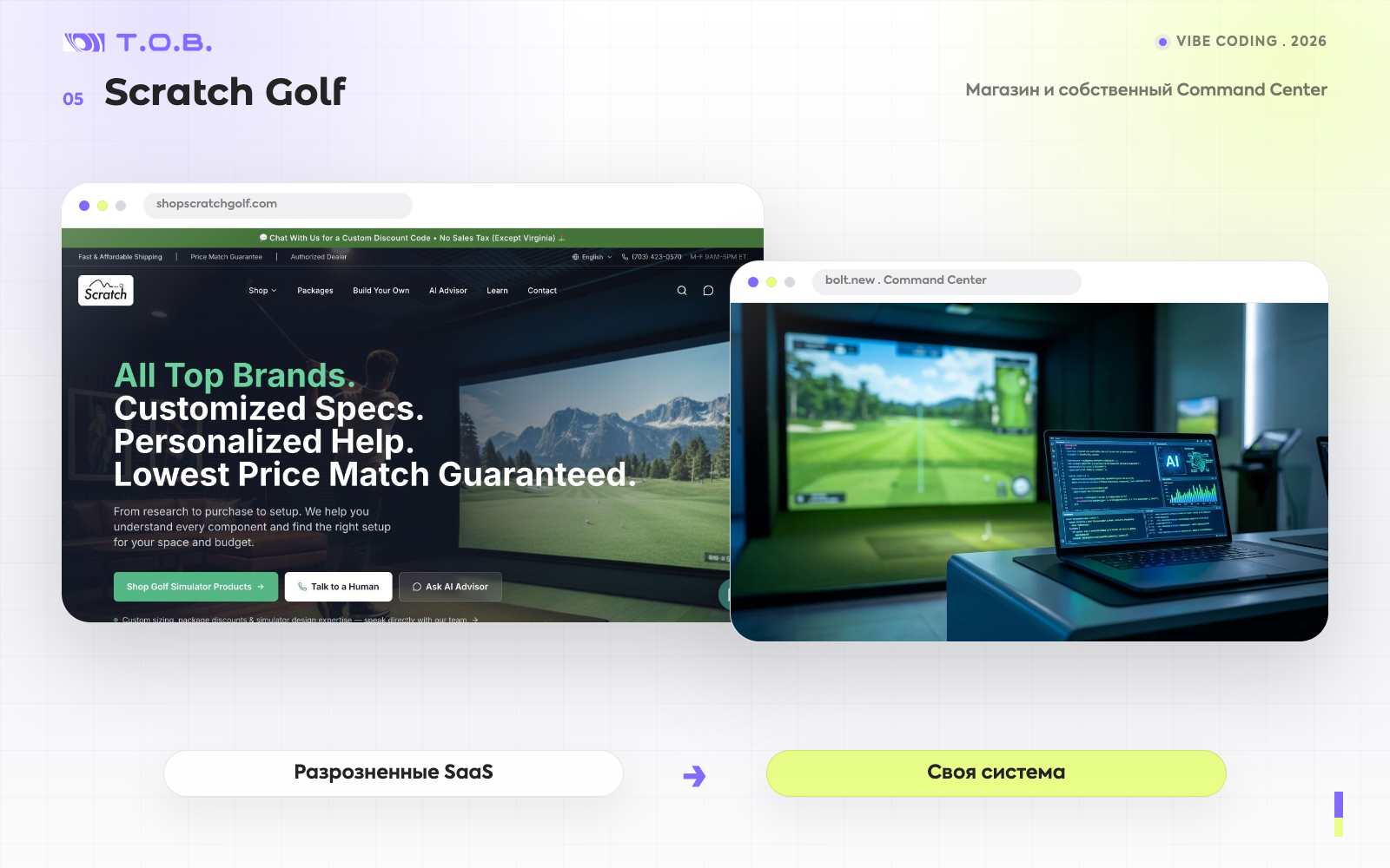 Магазин Scratch Golf и интерфейс собственного Command Center