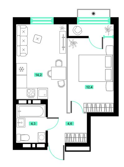 Евро-2-комн 36 м²