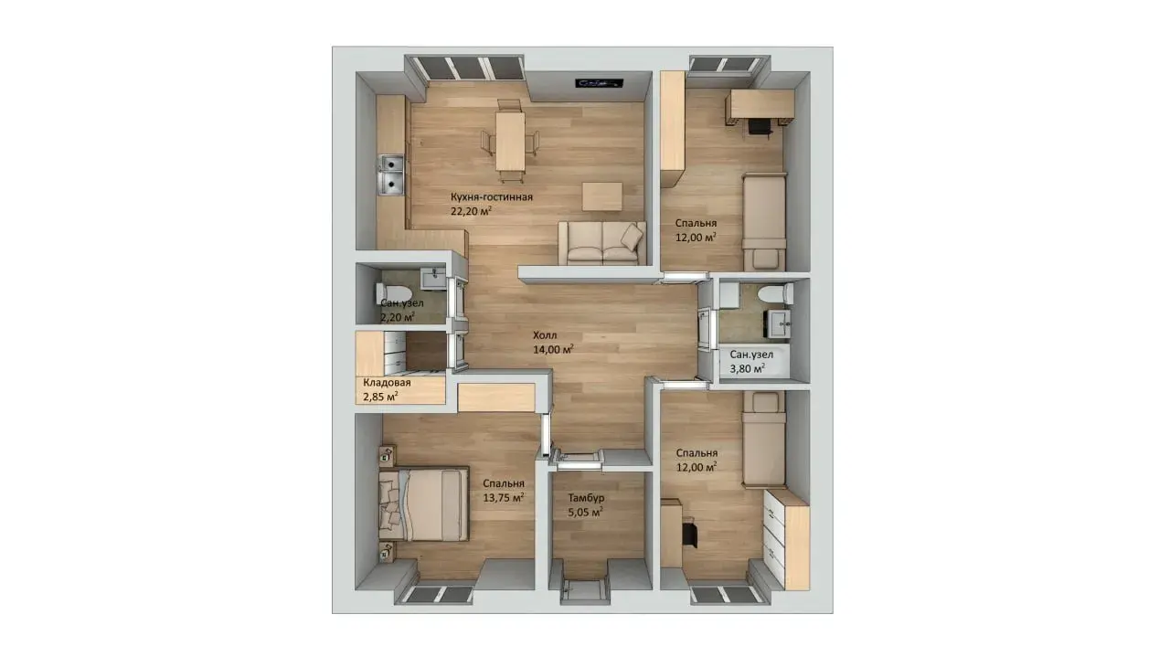 Индивидуальный одноэтажный дом 91 м²