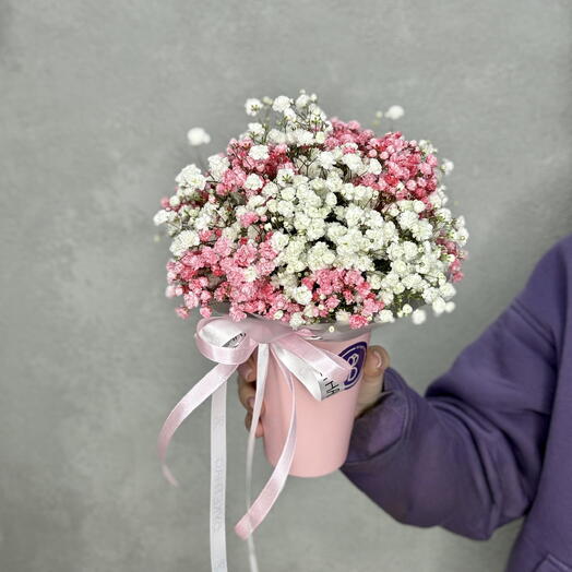 Мини - композиция в стаканчике «Розовое облако гипсофилы» buketnaya54.ru 