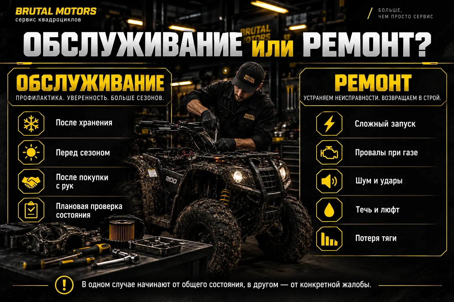 Разница между обслуживанием и ремонтом квадроцикла 200 кубов