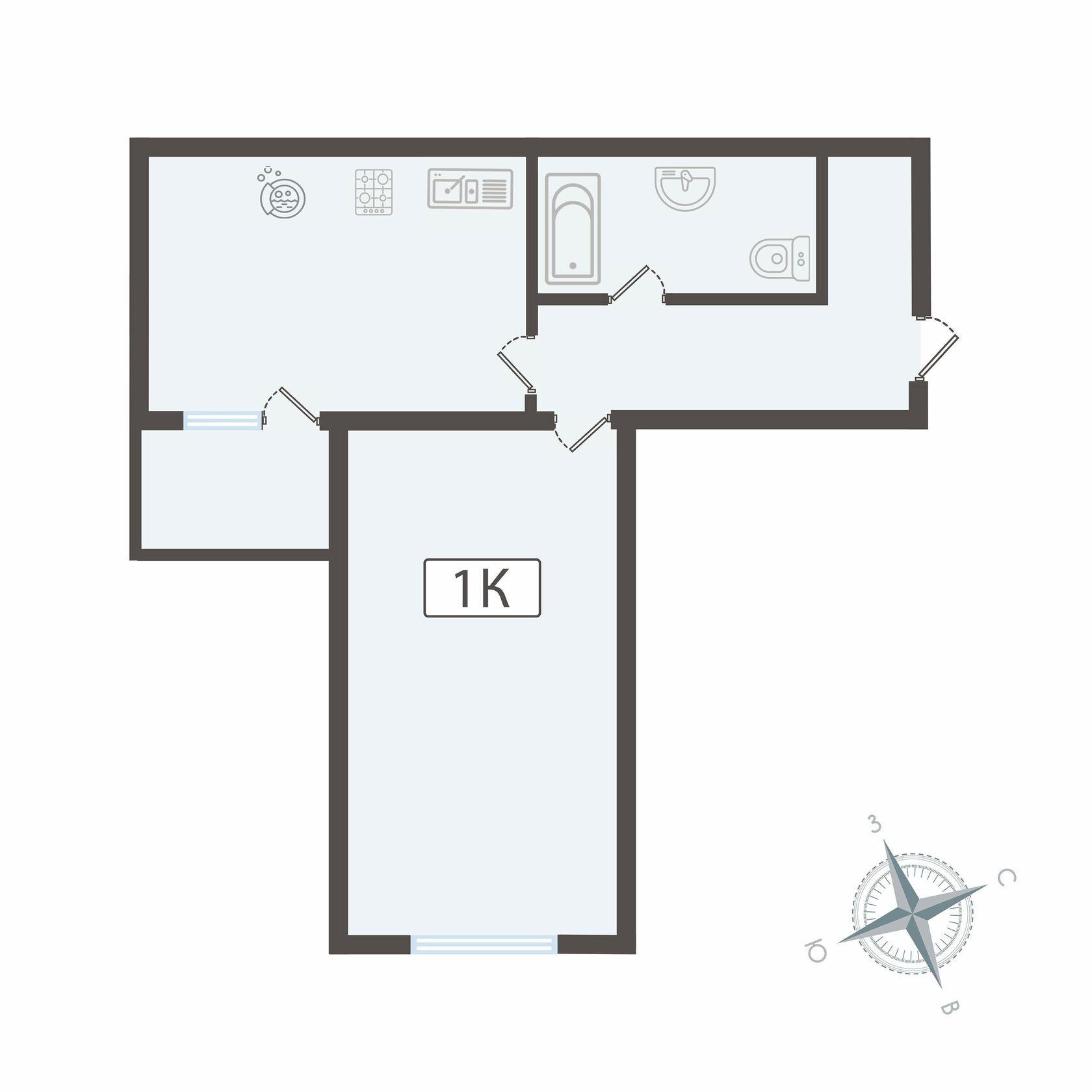 Планировка 1-комнатной квартиры 44,9 м²