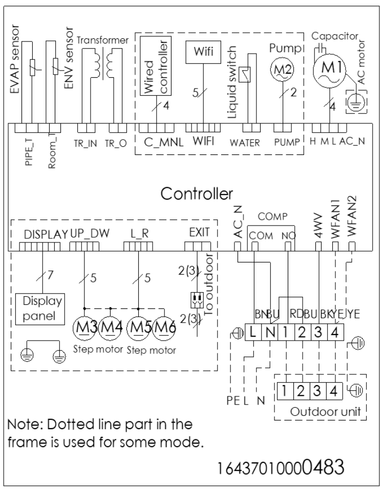 Схема подключения внутреннего блока Dahatsu DHP/DHV