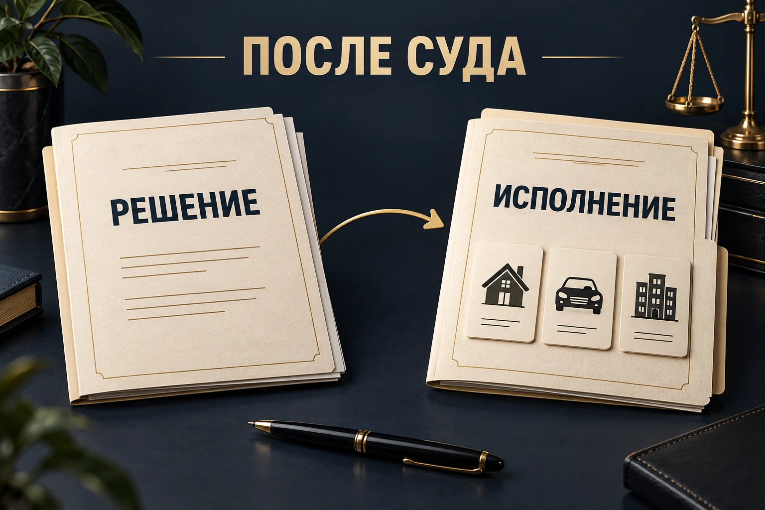Концептуальная схема двух этапов: судебное решение и отдельная работа по его исполнению