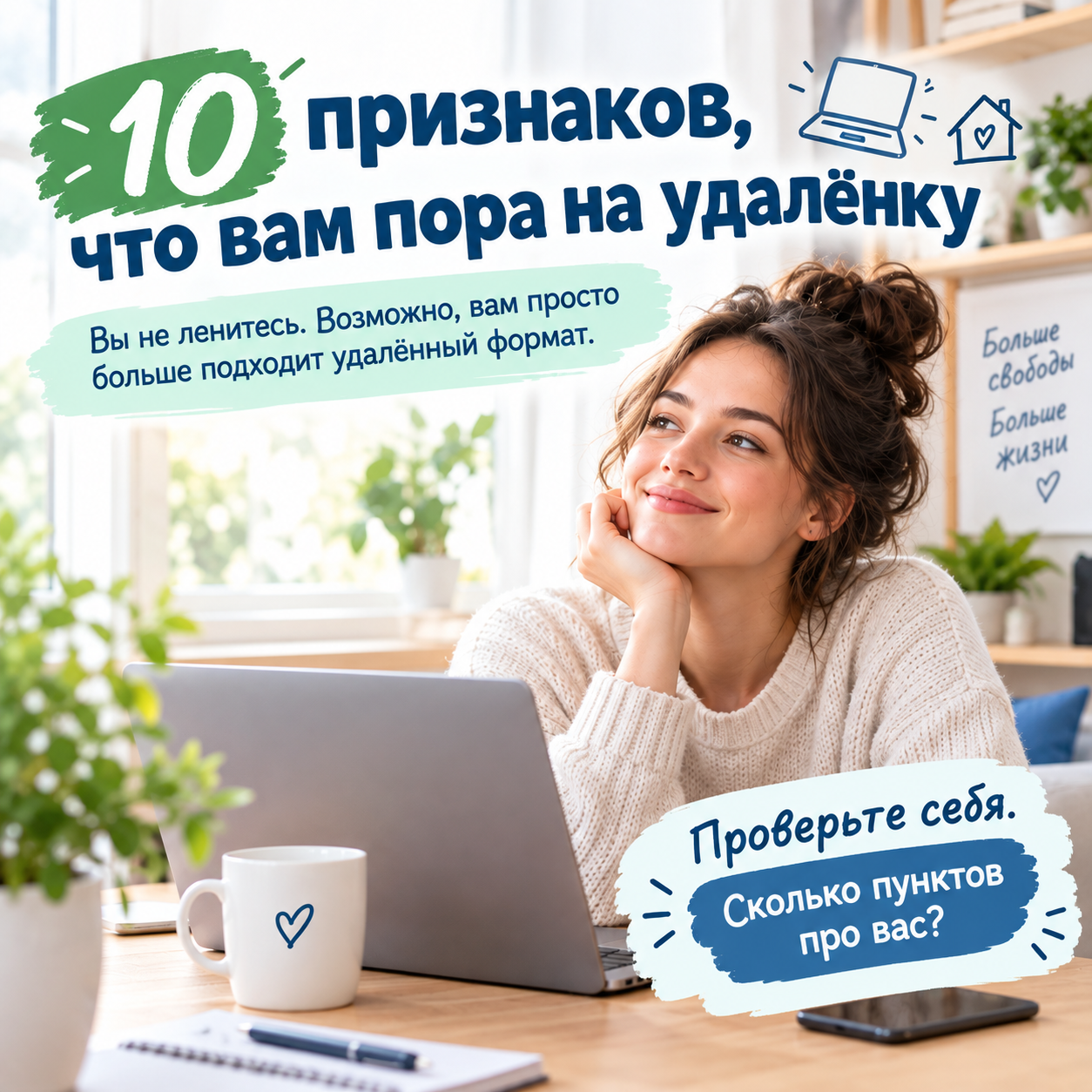 10 признаков, что вам подходит удалённая работа: самостоятельность, самоорганизация, гибкий график, отсутствие привязки к офису и возможность работать из дома