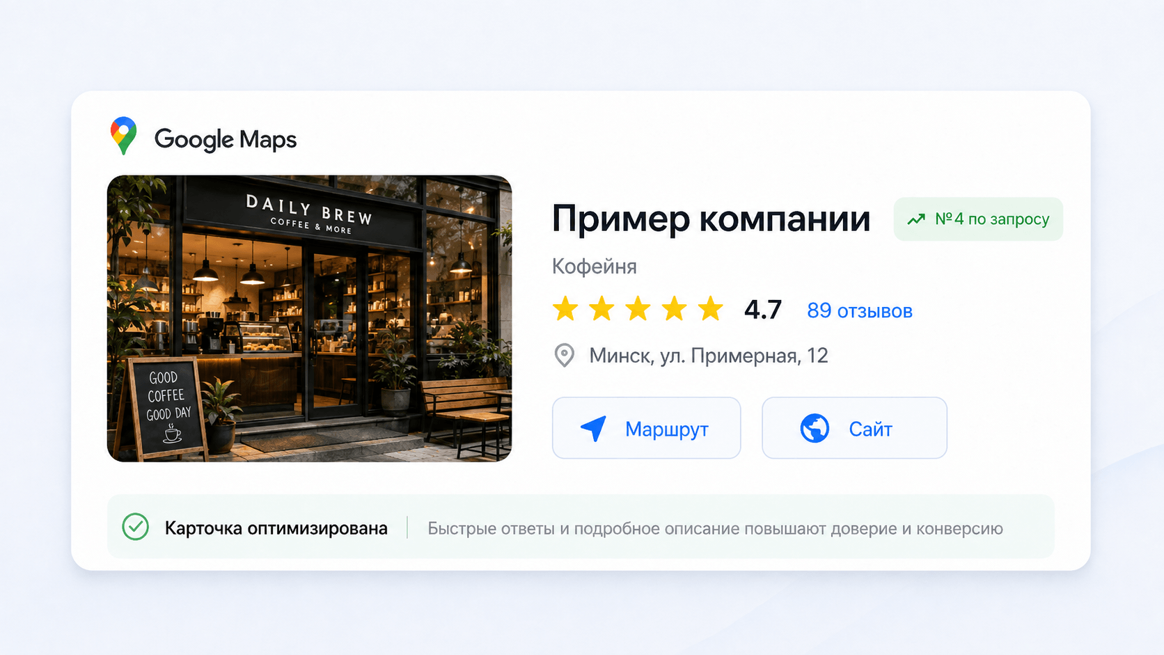 Пример анализа карточки Google Maps