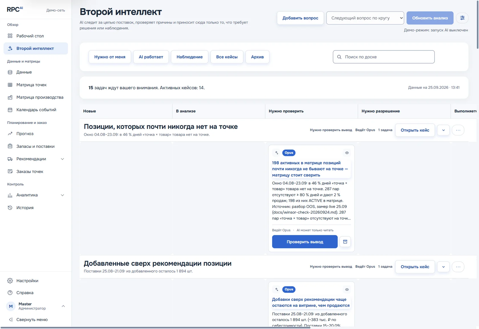 Рабочая доска Второго интеллекта: наблюдения, анализ, проверка и решения