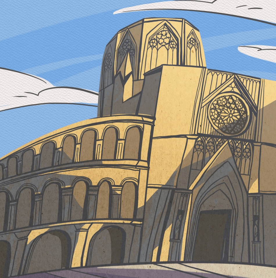 Валенсийский кафедральный собор Успения Пресвятой Богородицы. Стилизованная иллюстрация