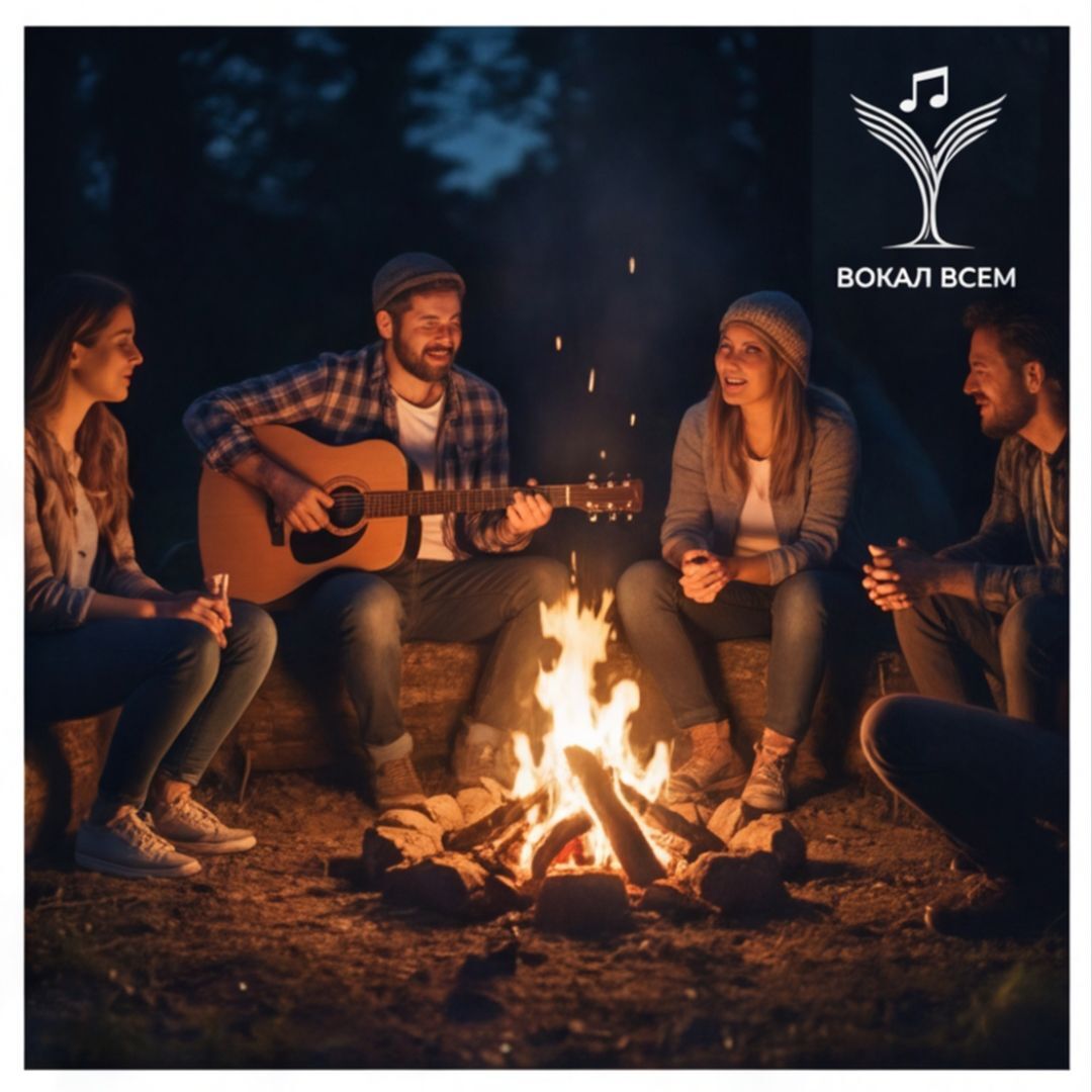 Игра на акустической гитаре у костра после уроков в Москве