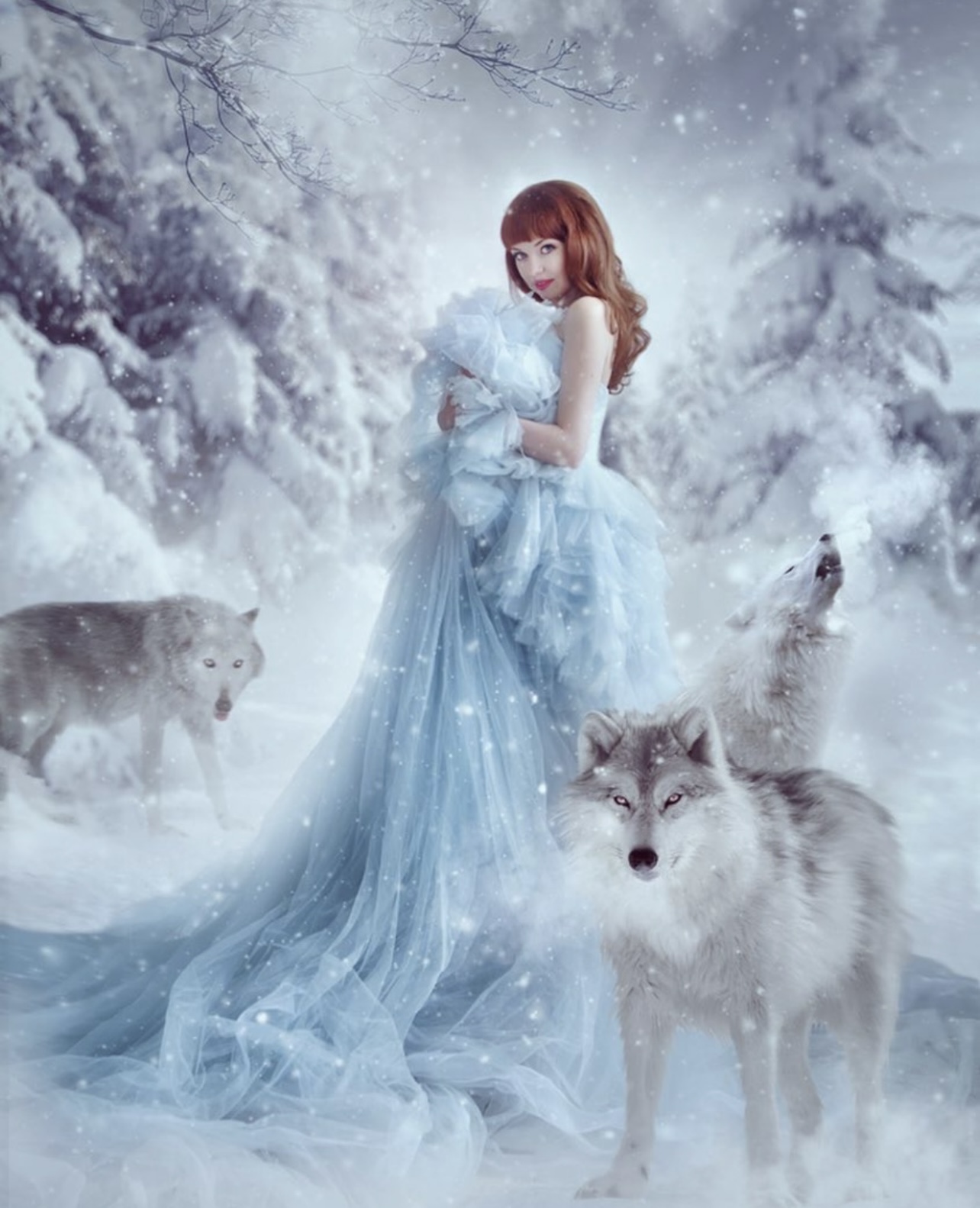 Девушка и волк зима