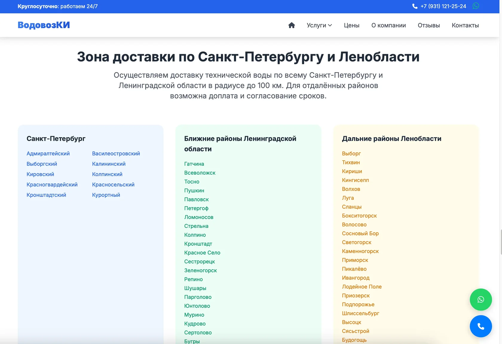 Зоны доставки разделены по удаленности городов от Санкт‑Петербурга
