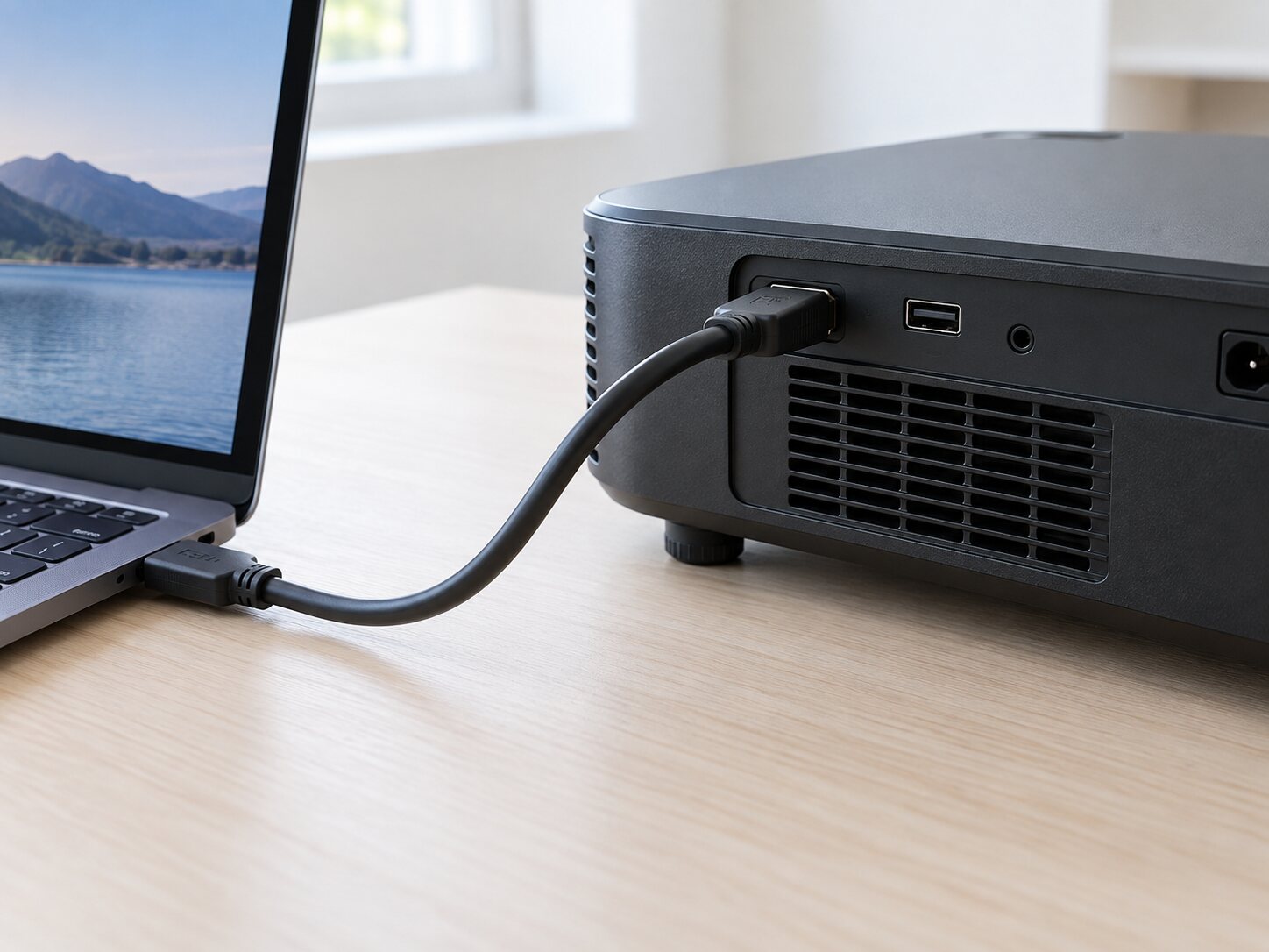 Подключение ноутбука к проектору кабелем HDMI