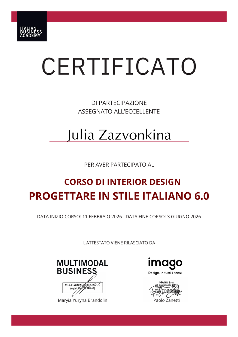 Документ Юлии Зазвонкиной: Проектирование в итальянском стиле — Italian Business Academy · 2026