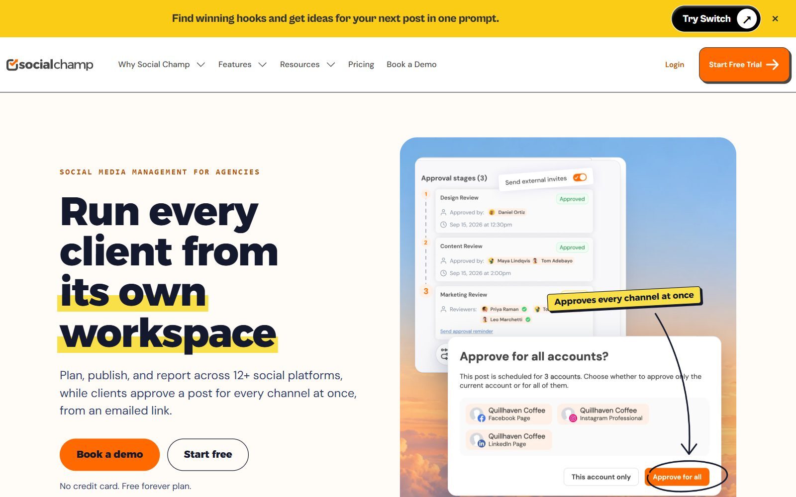 Social Champ homepage screenshot (October 2026)