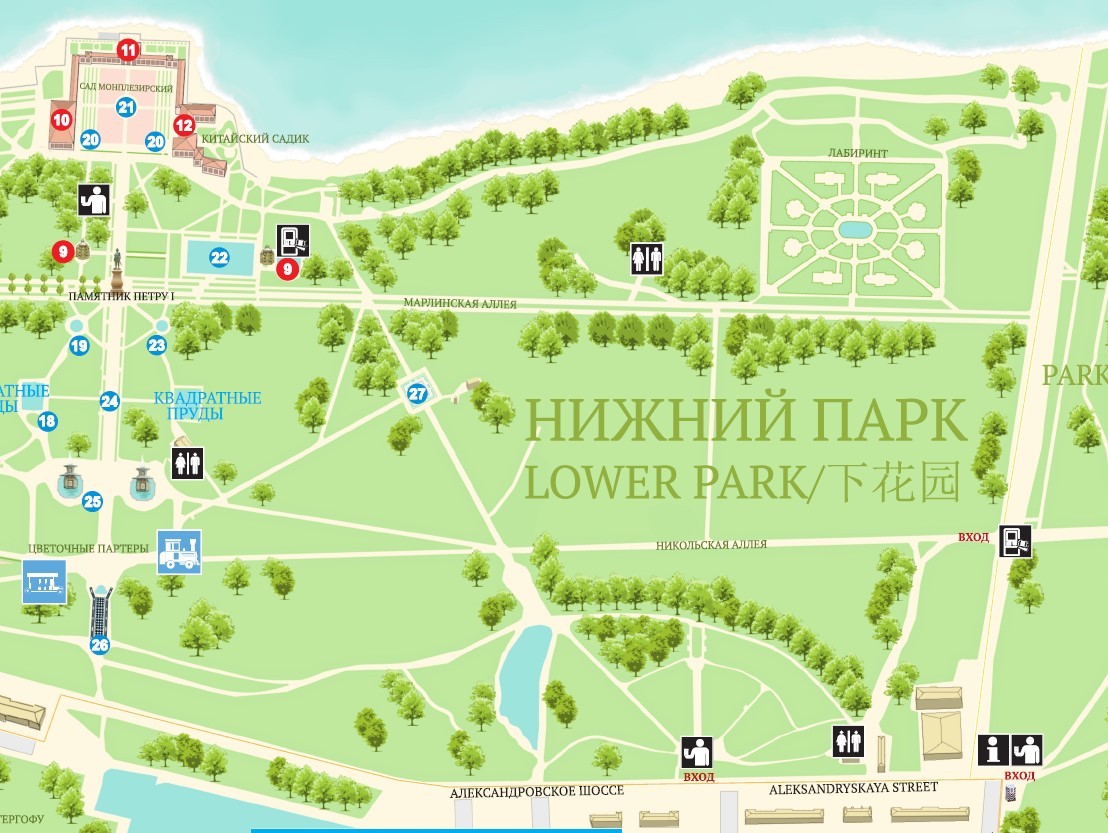 Петергоф схема нижнего парка план