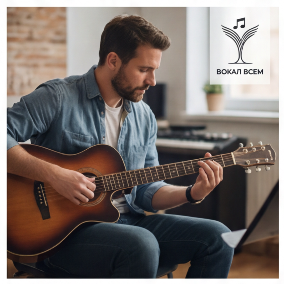 Взрослый на уроке гитары с нуля в Вокал Всем
