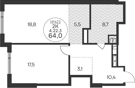 2-комн 70,5 м²