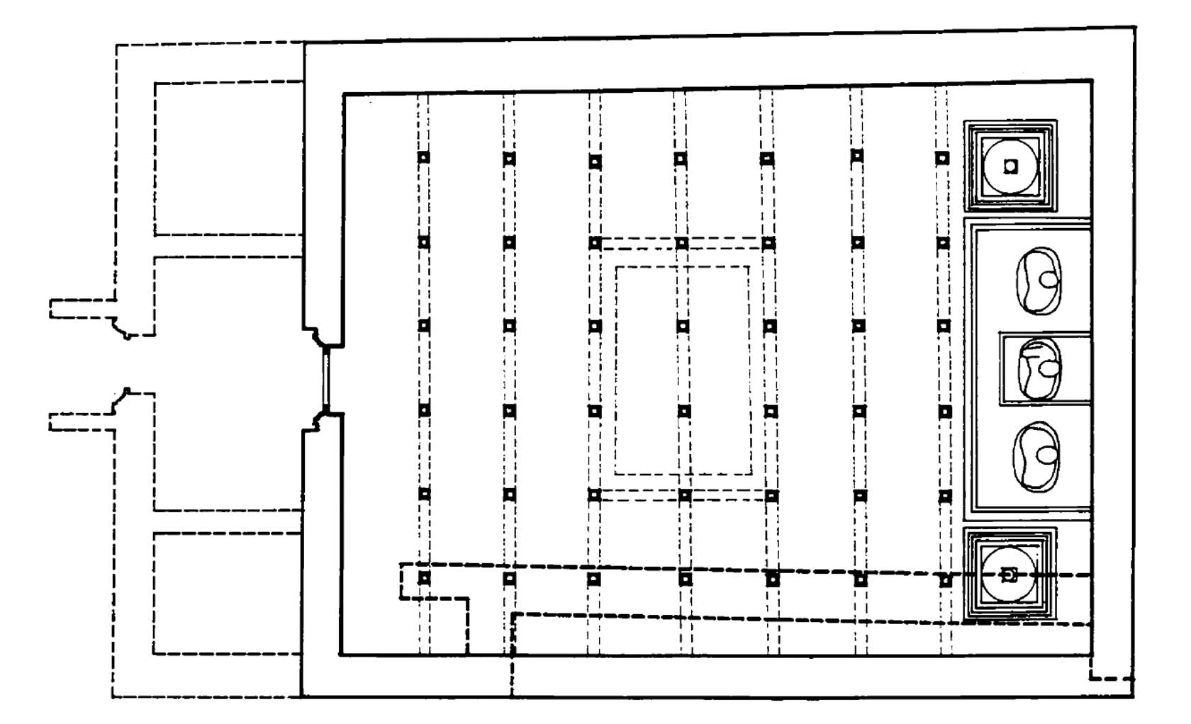 Схематичный план Тубчен Лхакханга в Ло-Мантанге с реконструкцией первоначальной планировки дукханга и обозначением поздних архитектурных изменений, по Джону Харрисону (2003)