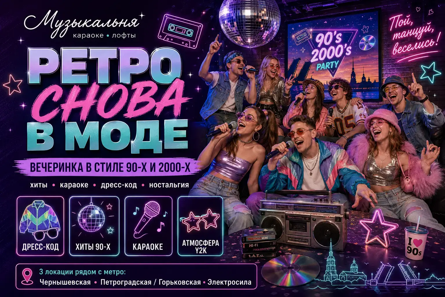 Вечеринка в стиле 90-х и 2000-х в СПб: сценарий хиты и идеи