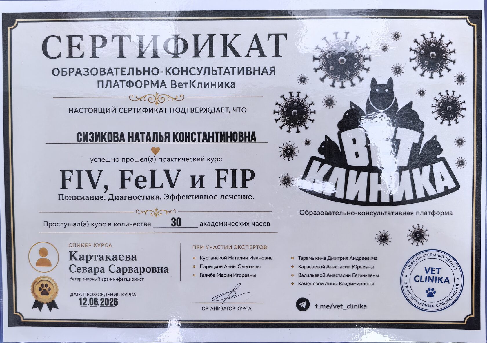Сертификат об обучении 43