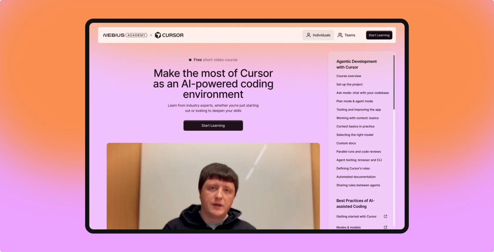 Cursor x Nebius Academy landing page mockup