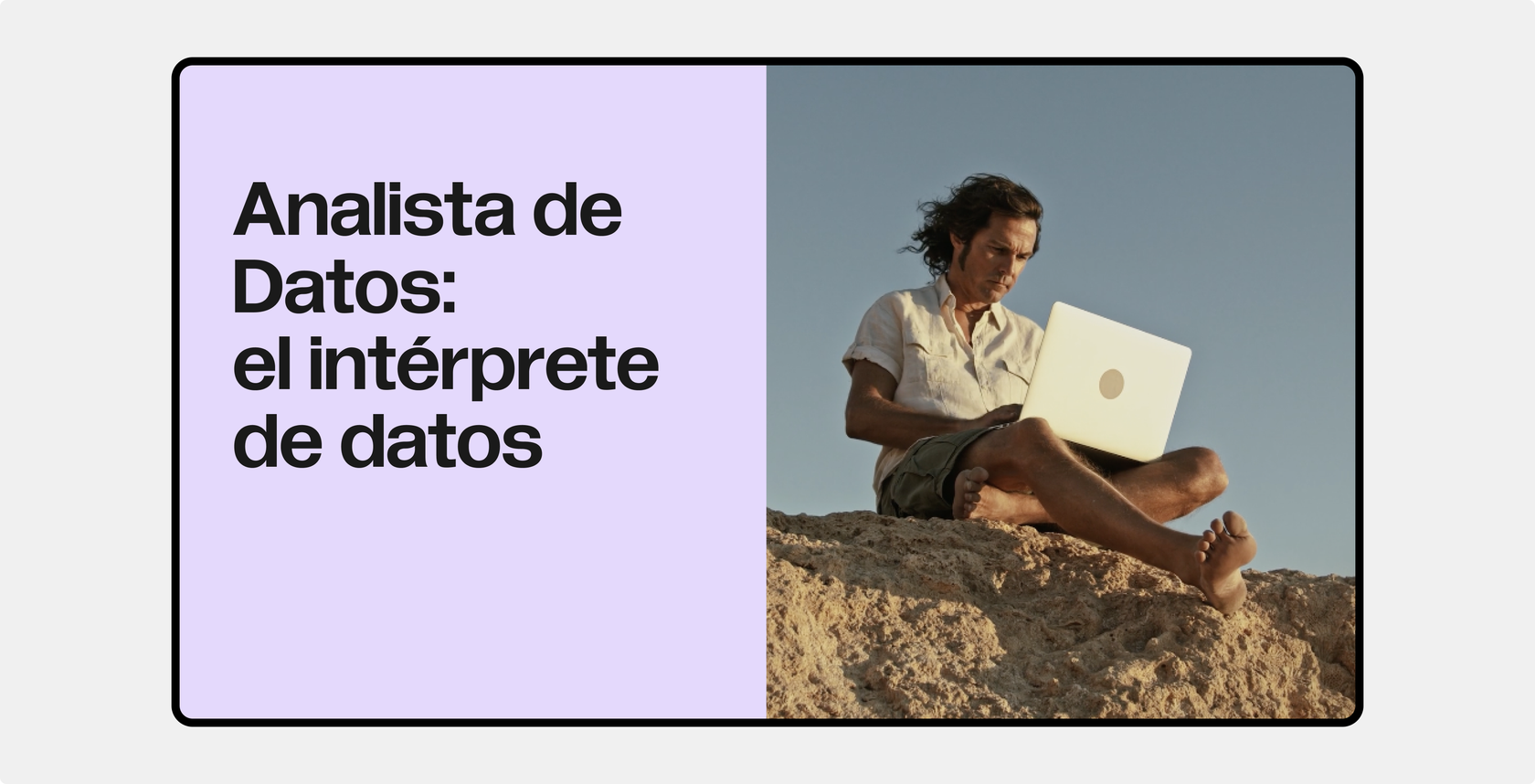 TripleTen Data Analyst program page, &ldquo;Analista de Datos: el int&eacute;rprete de datos&rdquo;, with a student working outdoors on a laptop