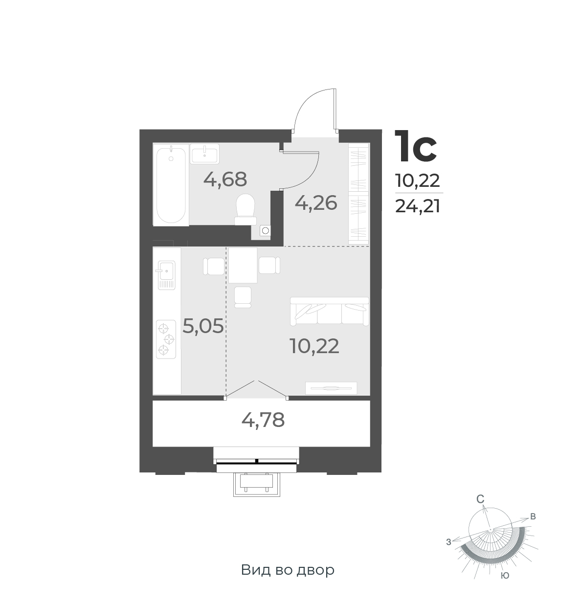 Планировка студии 24,21 м²