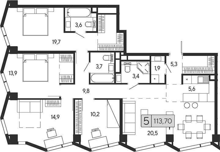 5-комн 113,70 м²
