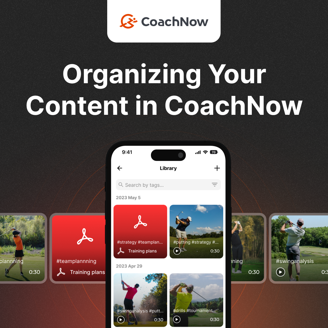 CoachNow Organizing your content in CoachNow, iphone showing coachnow app