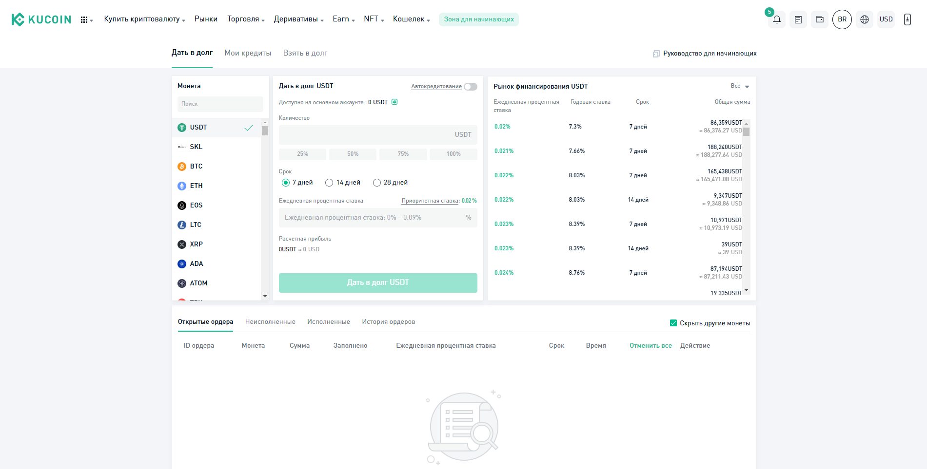 Кредитование на бирже KuCoin, сайт KuCoin
