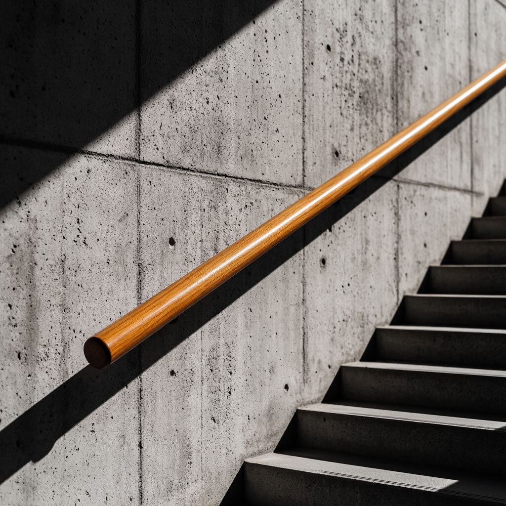 Прочные, но не подавляющие перила на фоне сложной текстуры. Опора, а не стена