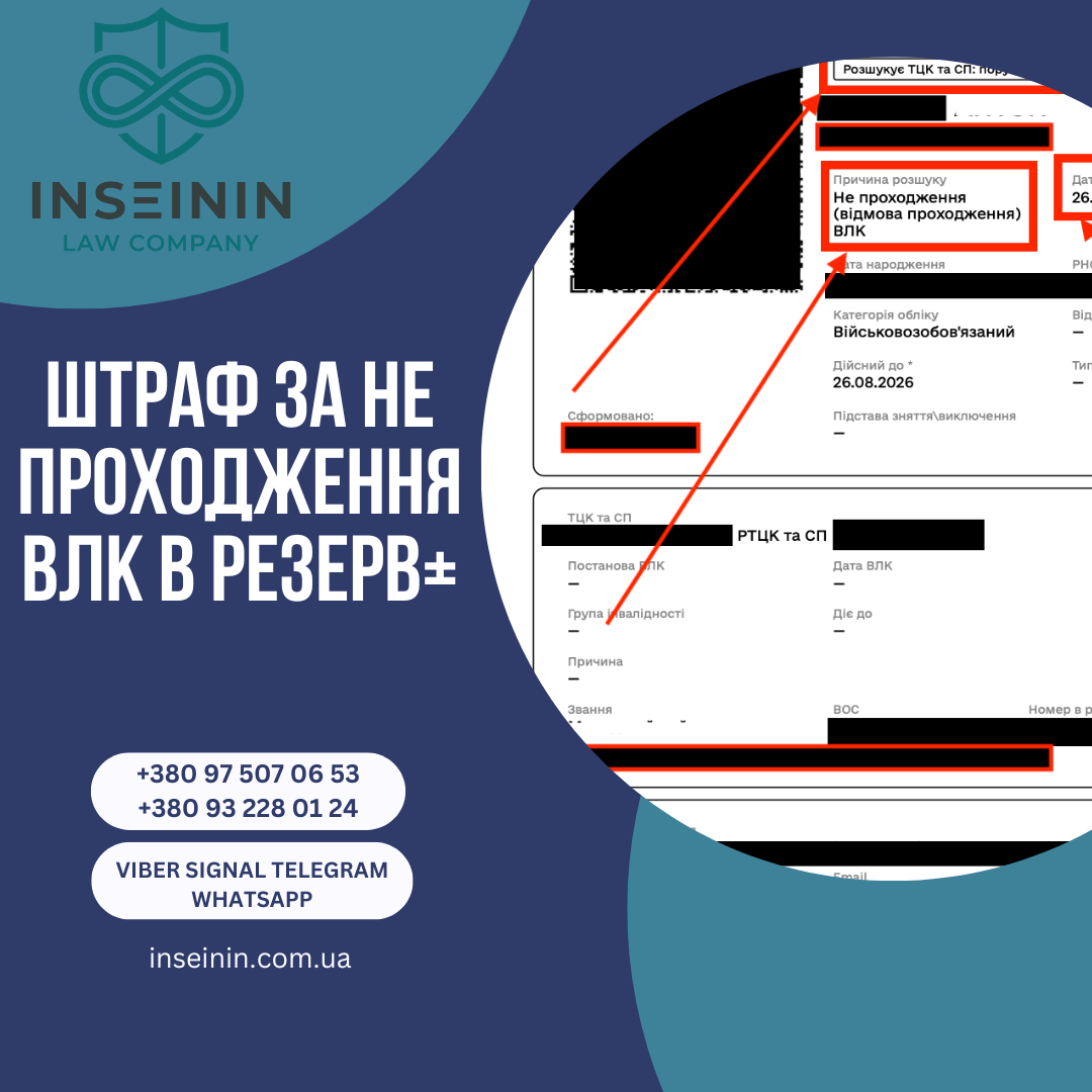 Штраф за не проходження ВЛК в Резерв+