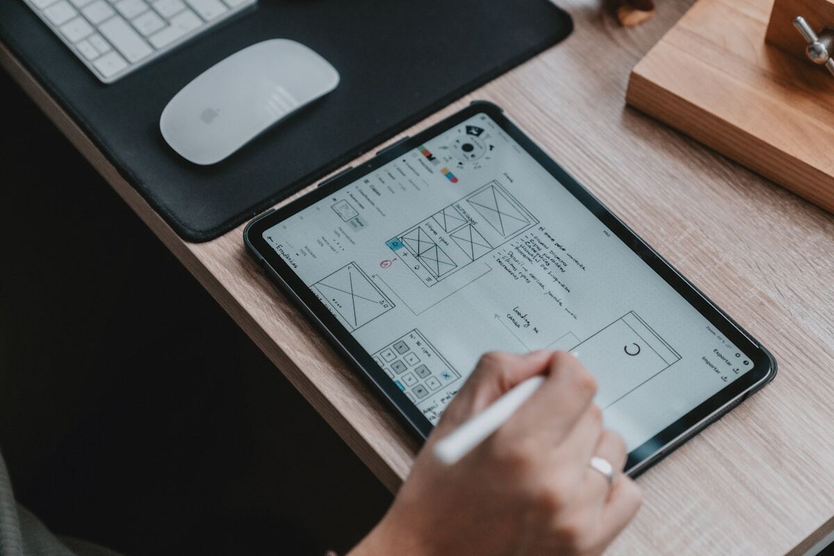 Планшет с UX-прототипом интерфейса — пример визуальной иерархии в UX-дизайне