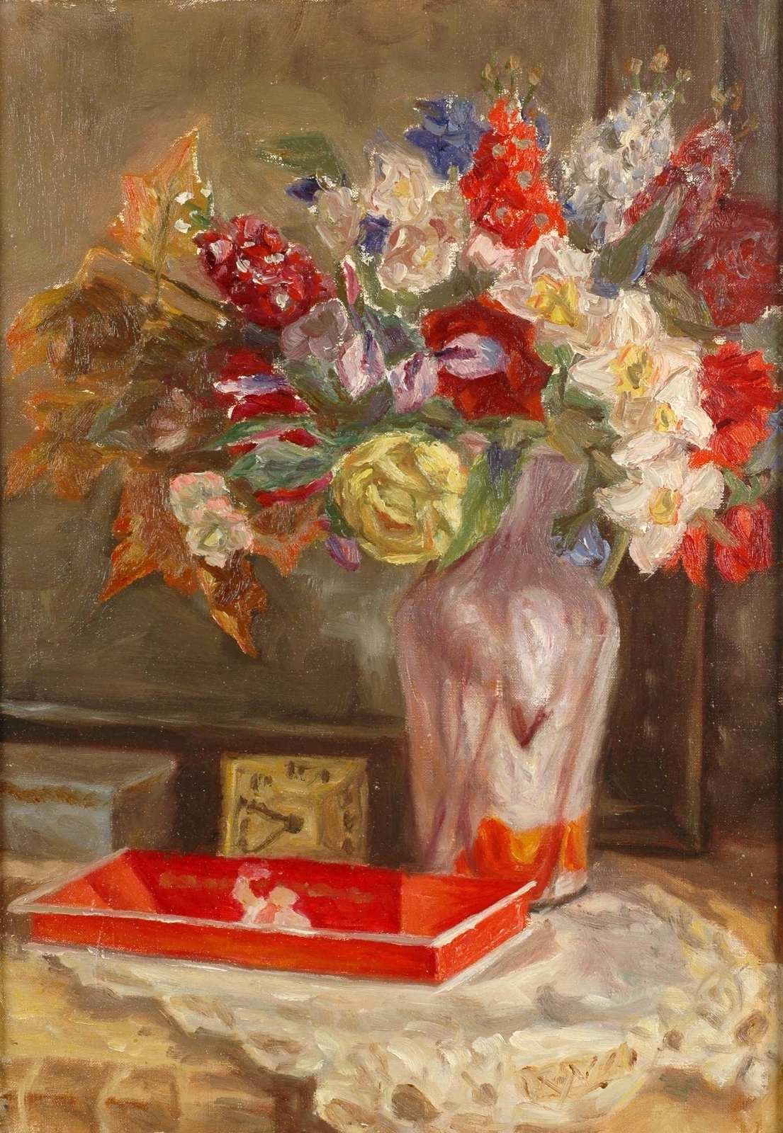Антонов Ф. В. Натюрморт с букетом и часами. 1930-е