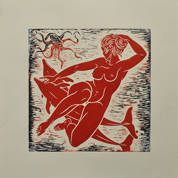 engraving linocut Nude