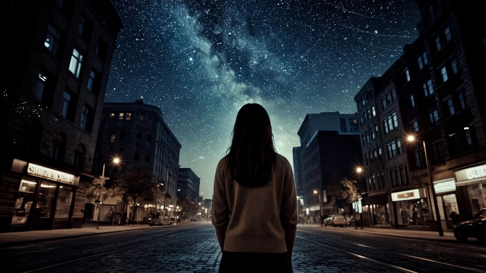 Девушка смотрит вверх на звезды