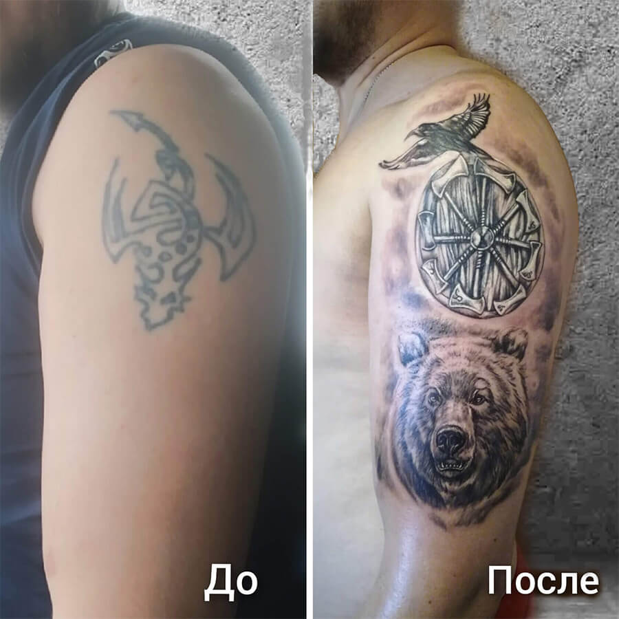 тату медведь, перекрытие, сделать тату в Перми