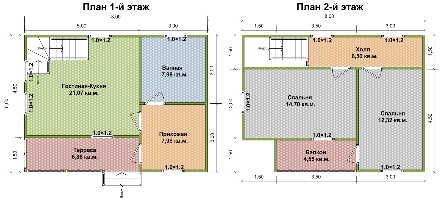 План дома 6 на 8 двухэтажный из бруса