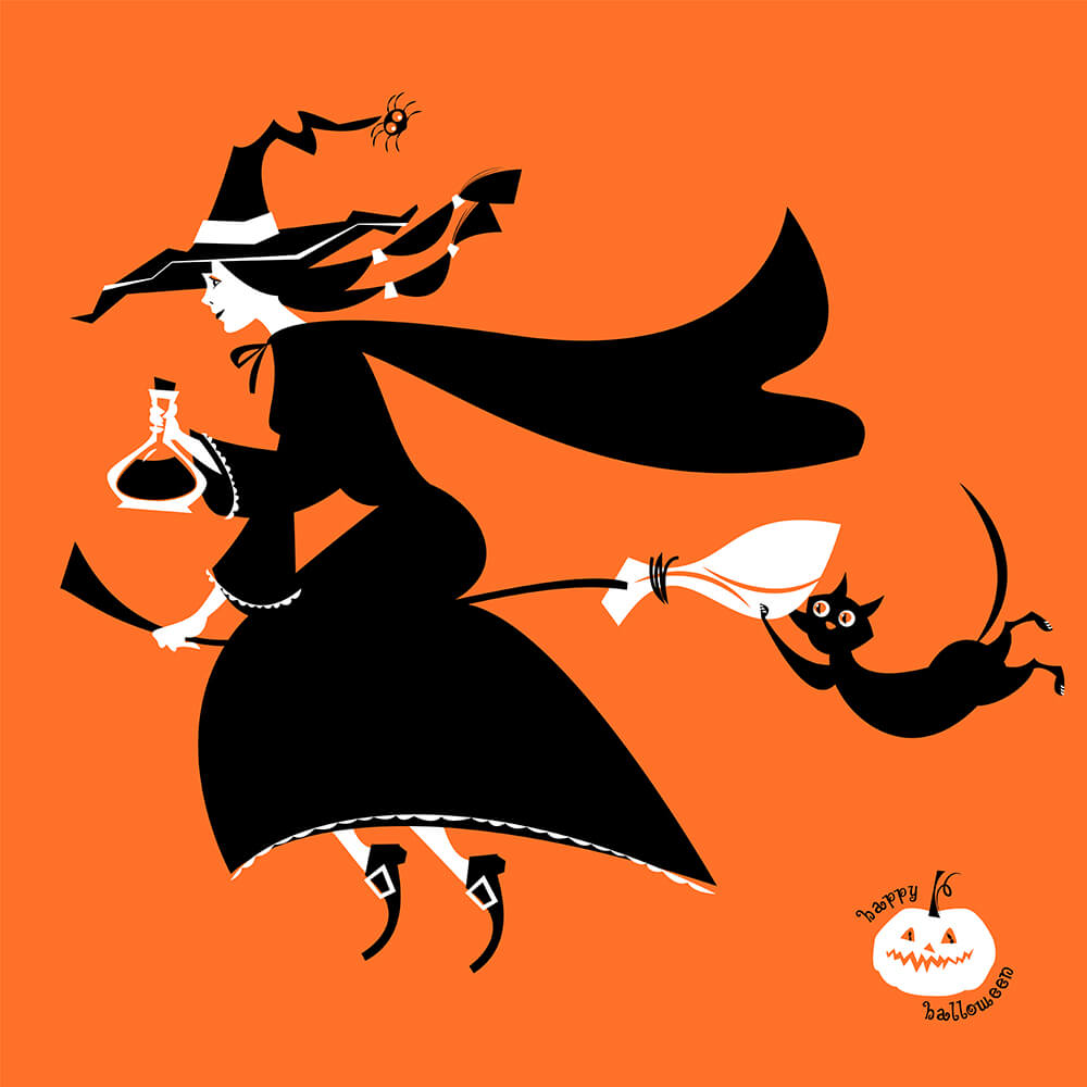 Молодая ведьма летит на метле